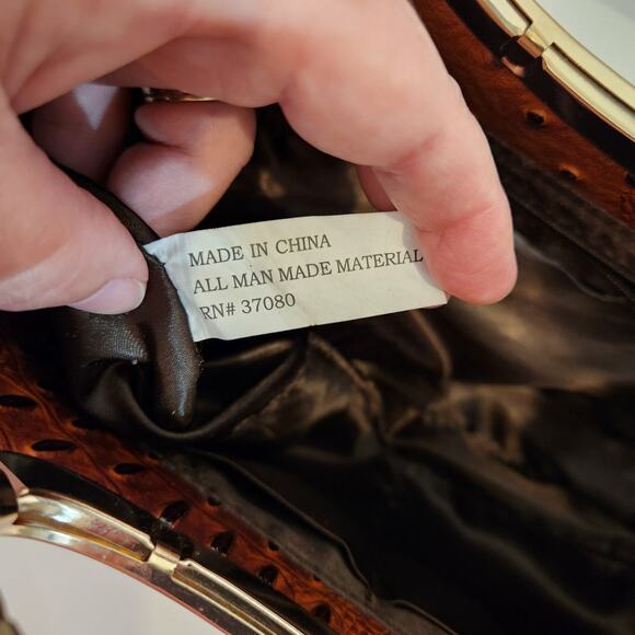 C EST 1946 Brown Bronze Faux Ostrich Leather Crossbody|Clutch Bag|Purse Boho - Picture 5 of 12